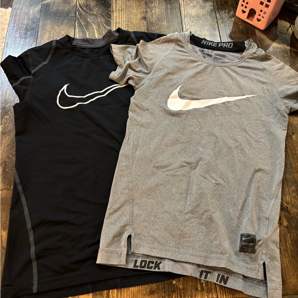 Nike Pro Black and Gray T-Shirts